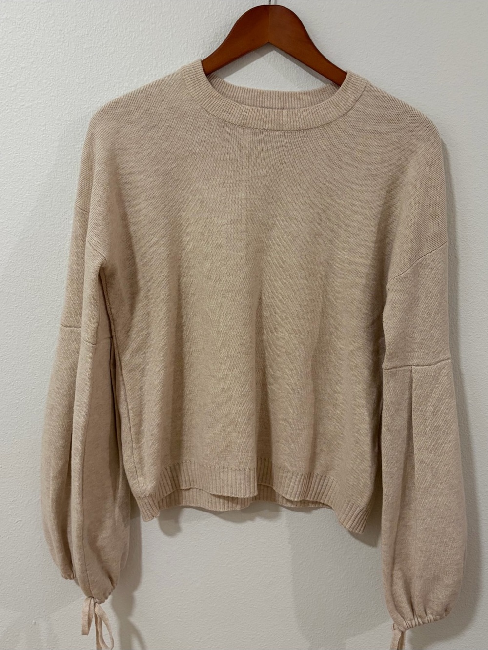 Endless Rose Pink Crewneck Sweater with Balloon Sleeves
